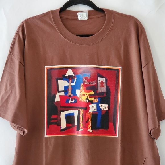 XXL Picasso Three Musicians Hanes Brown Graphic Short Sleeve Tee - Picture 2 of 11